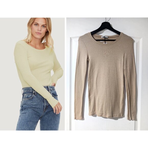 Michael Stars | Emil Long Sleeve Shine Tee In Light Gold - Picture 1 of 9